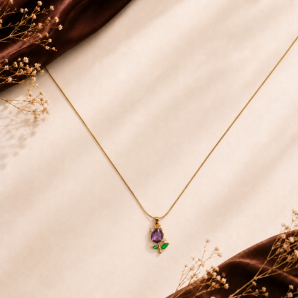 Emerald Leaf Pendant Anti Tarnish Chain